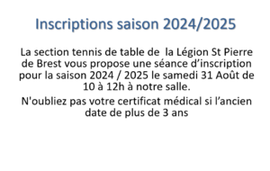 Inscriptions saison 2024/2025