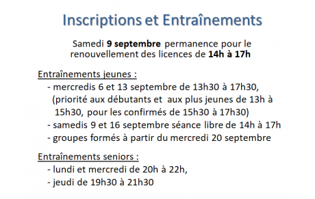 INSCRIPTIONS ET ENTRAINEMENTS